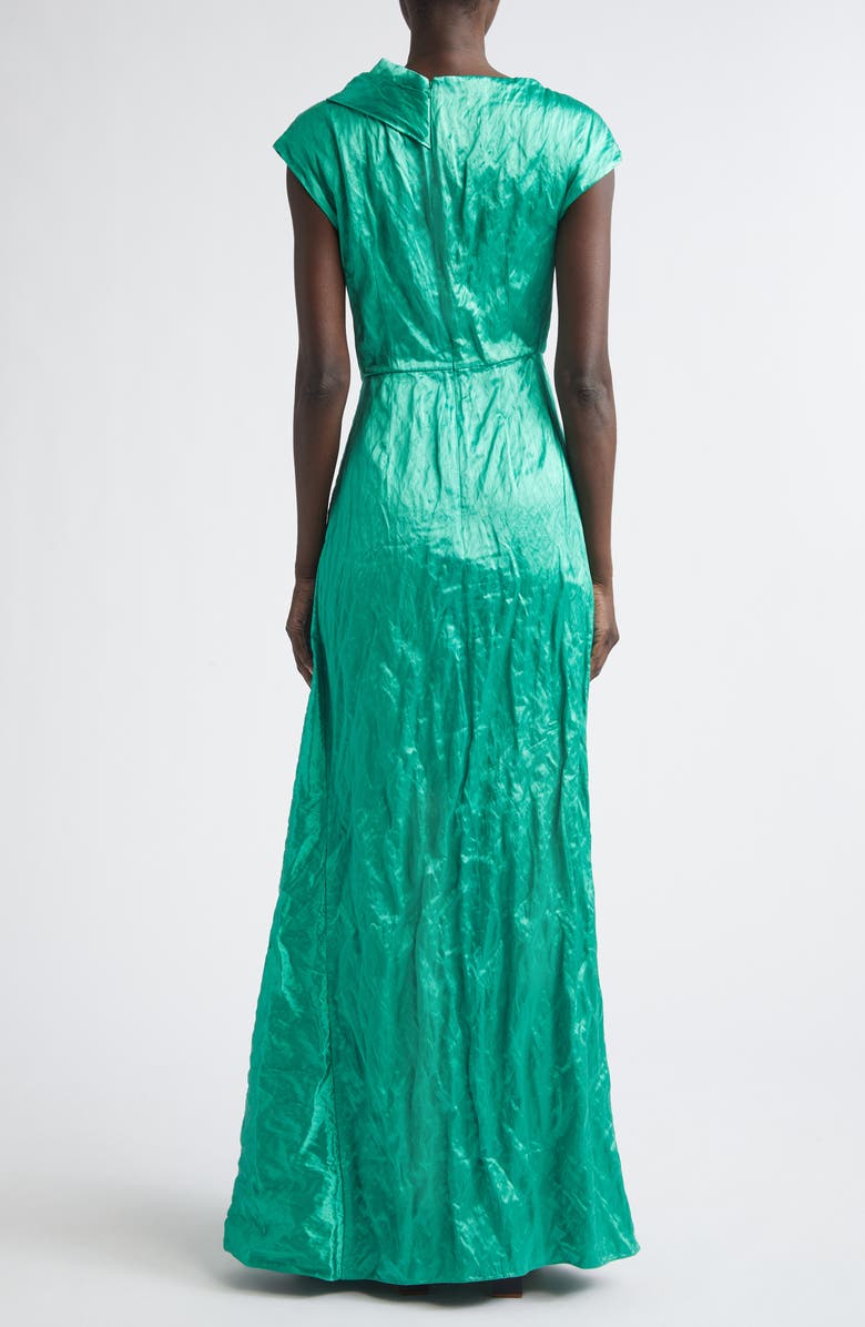 Erdem Embellished Asymmetric Crushed Satin Gown, Alternate, color, Sea Green