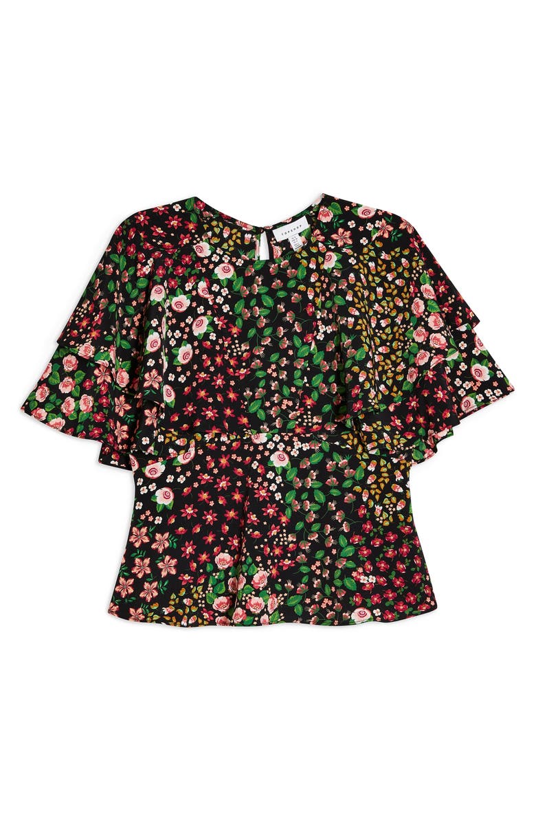 Topshop Austin Patch Floral Tea Top, Alternate, color, 