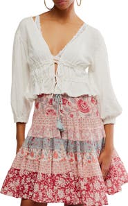 Free People Let's Go Tie Front Linen & Cotton Top