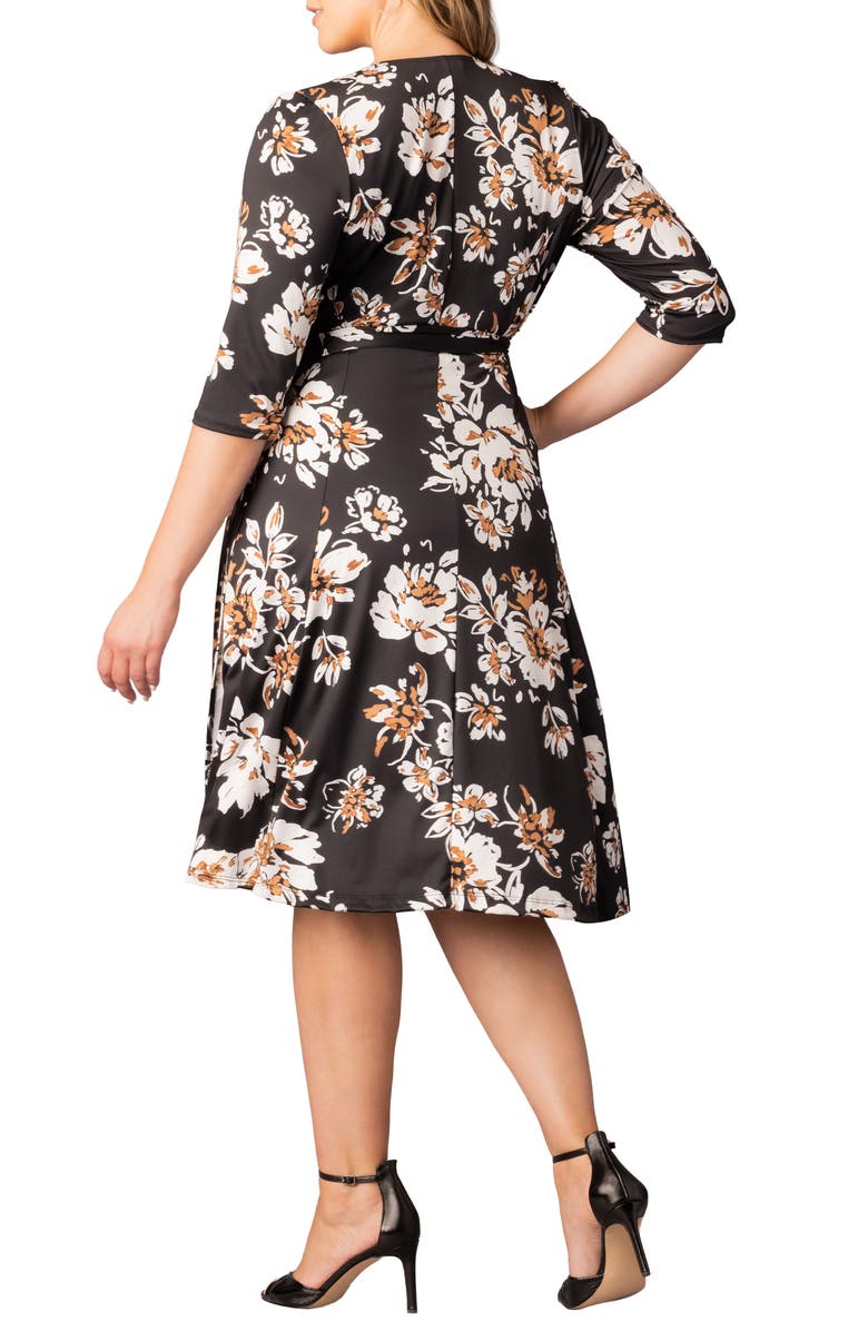 Kiyonna Signature A-Line Wrap Dress, Alternate, color, Black Scattered Blooms