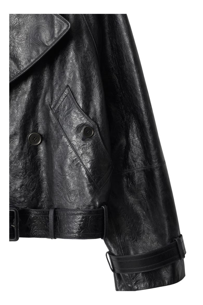 Cropped Embossed Leather Trench Jacket, Alternate, color, Silhouette black