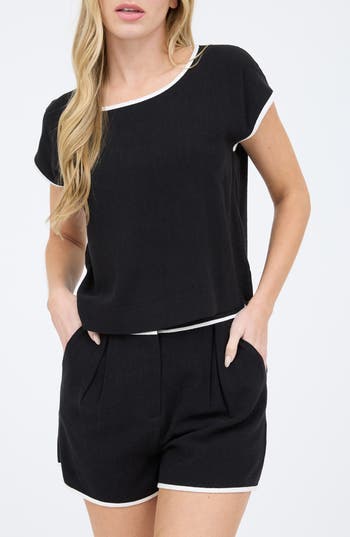 BLU PEPPER BLU PEPPER CONTRAST TRIM CAP SLEEVE TOP