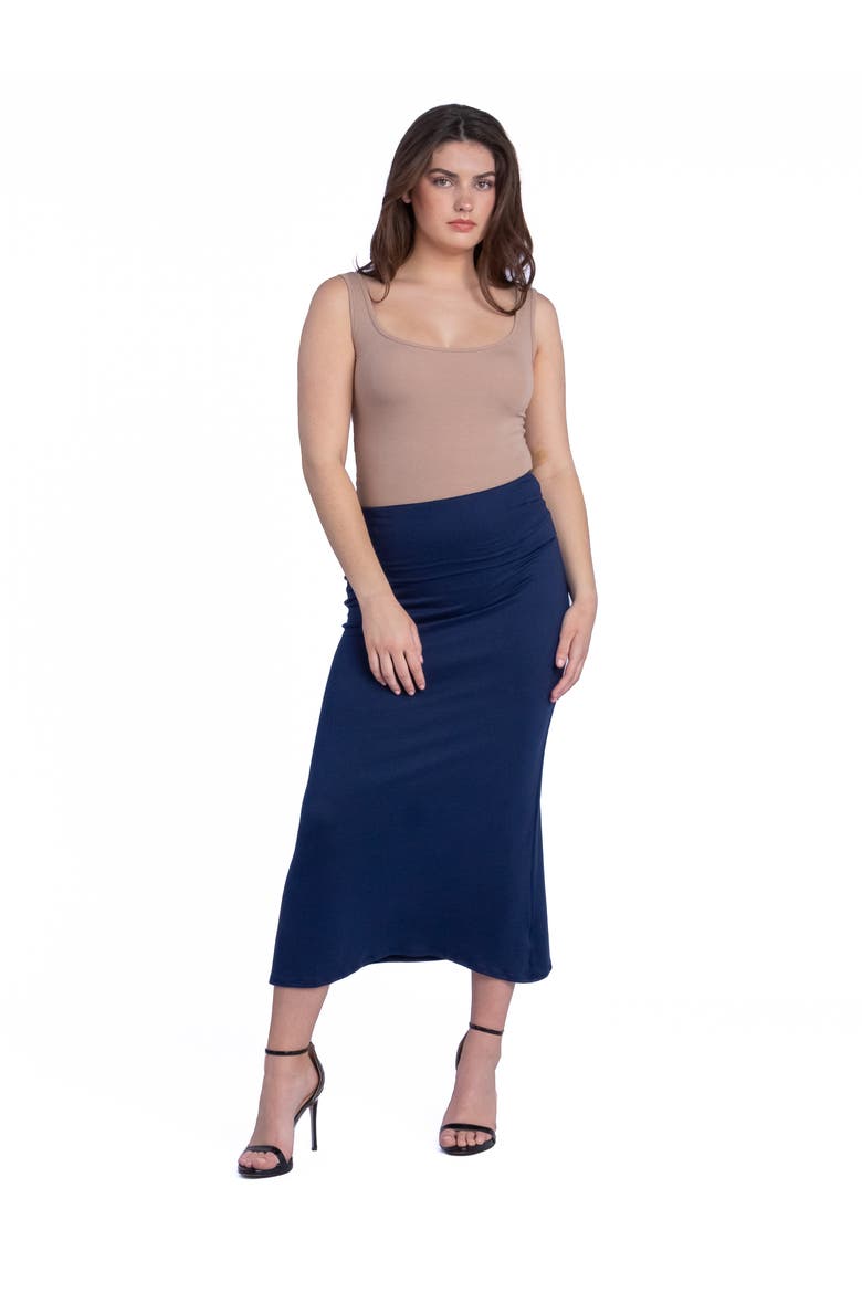Petite Comfortable Foldover Maxi Skirt, Main, color, Navy
