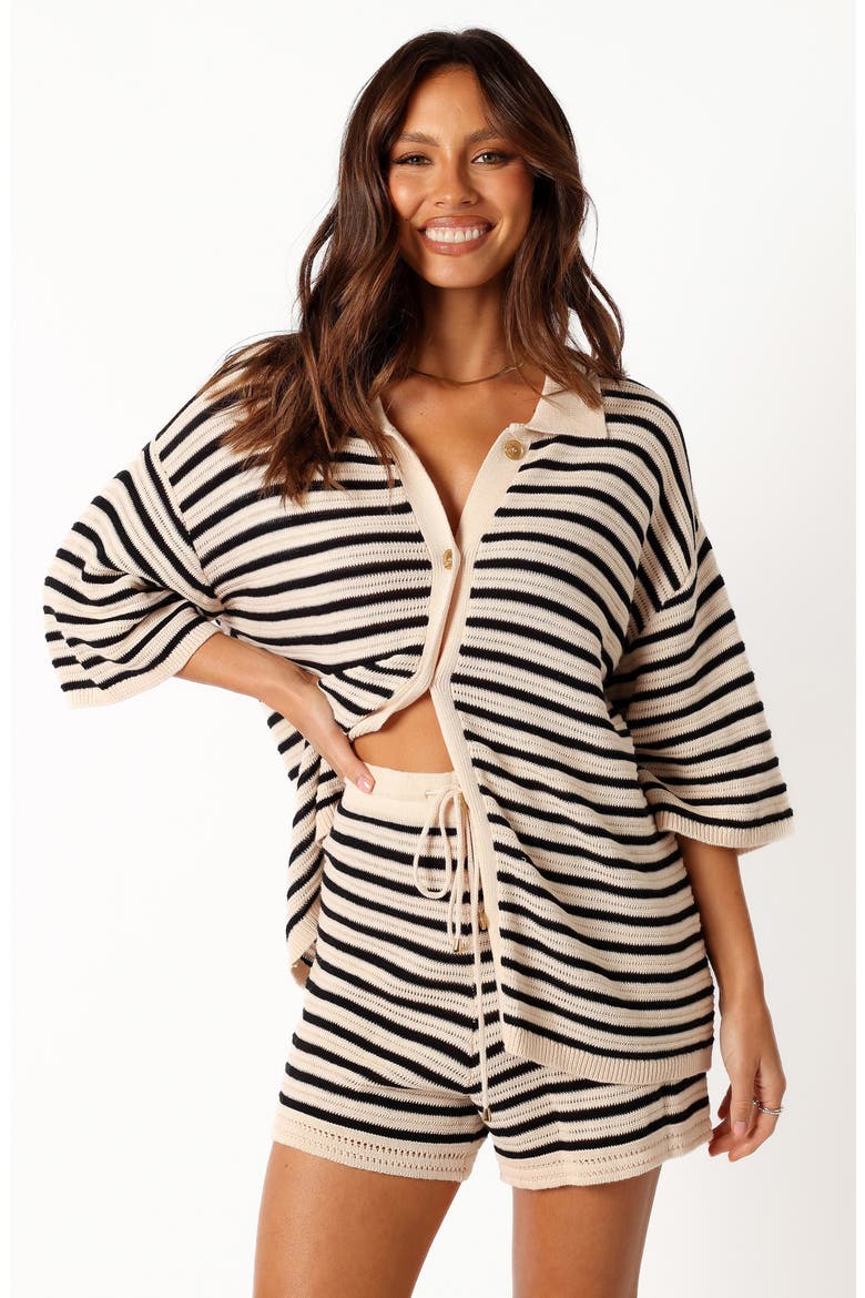 Cherie Oversize Stripe Cardigan, Alternate, color, SAND BLACK