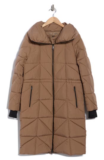 Bcbgeneration Longline Water Resistant Puffer Jacket In Brown