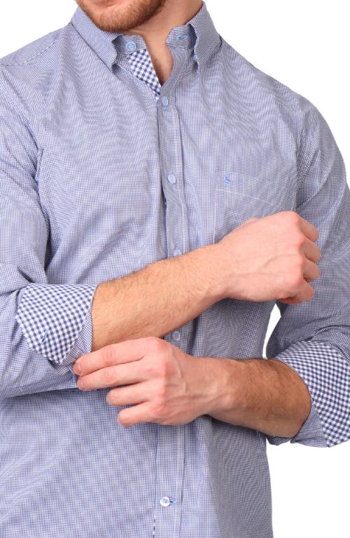 Tailorbyrd Micro Gingham Stretch Cotton Button-up Shirt In Navy