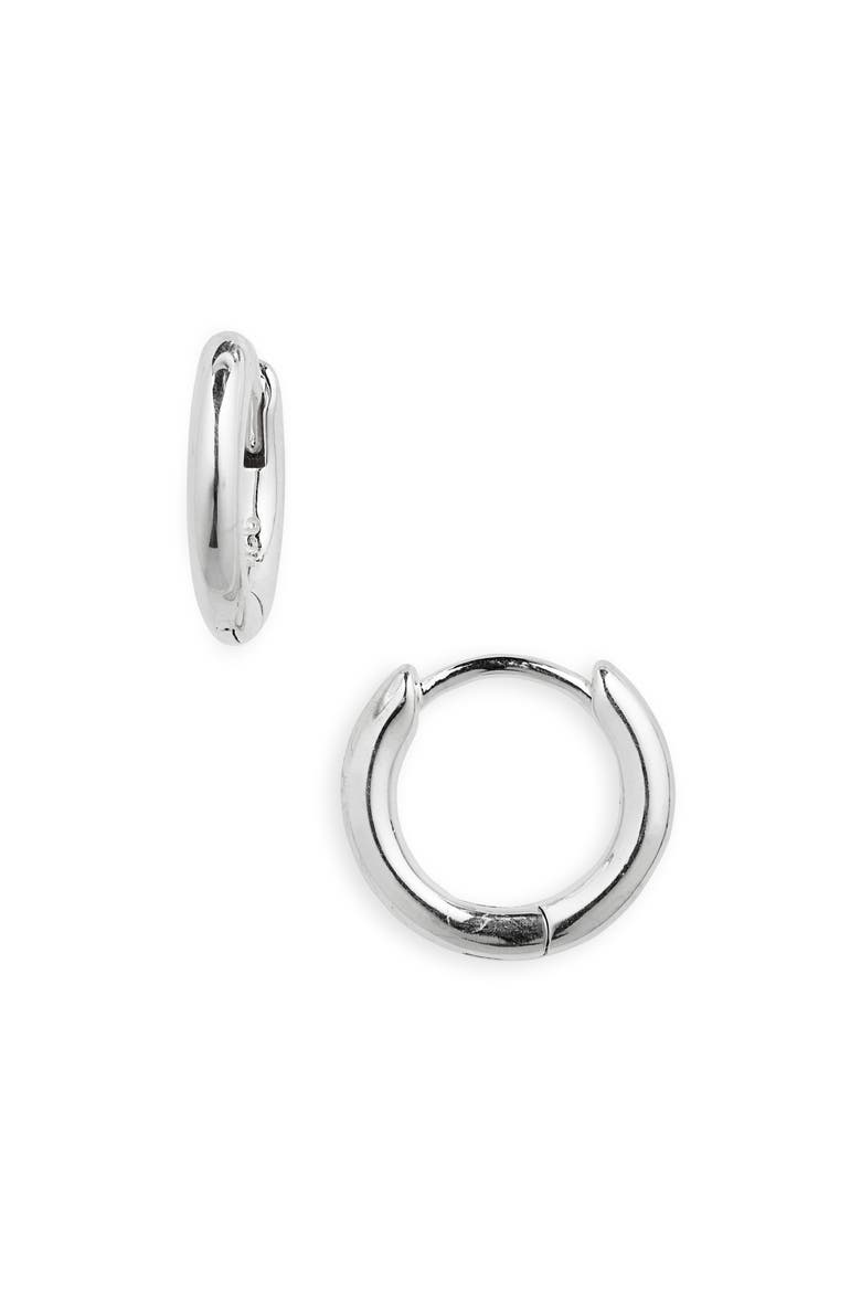 Demi-Fine Huggie Hoop Earrings, Main, color, STERLING SILVER
