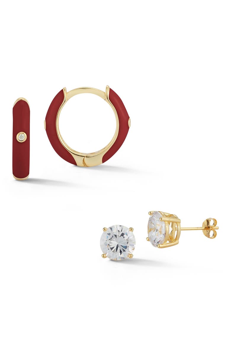 Set of 2 Stud & Hoop Earrings, Main, color, GOLD