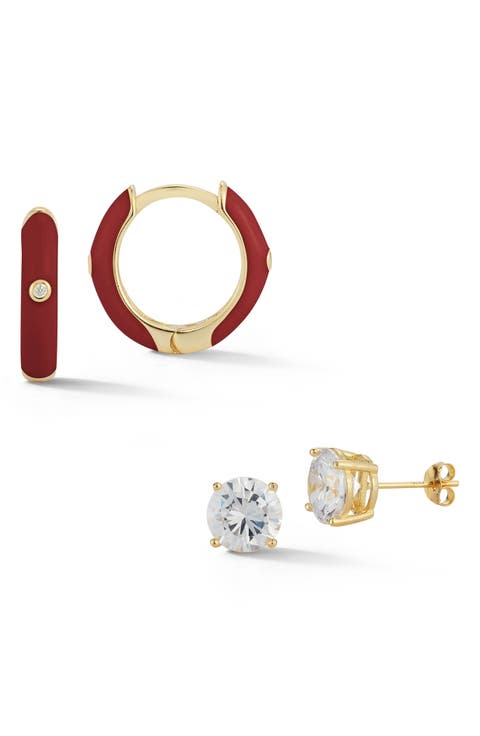 Set of 2 Stud & Hoop Earrings