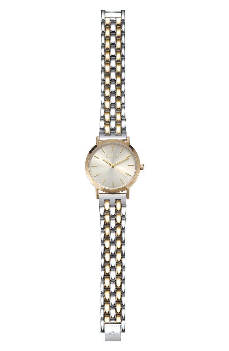 Ettika Classic Round Dial Two-Tone Bracelet Watch, Alternate, color, Bone And Mixed Metal