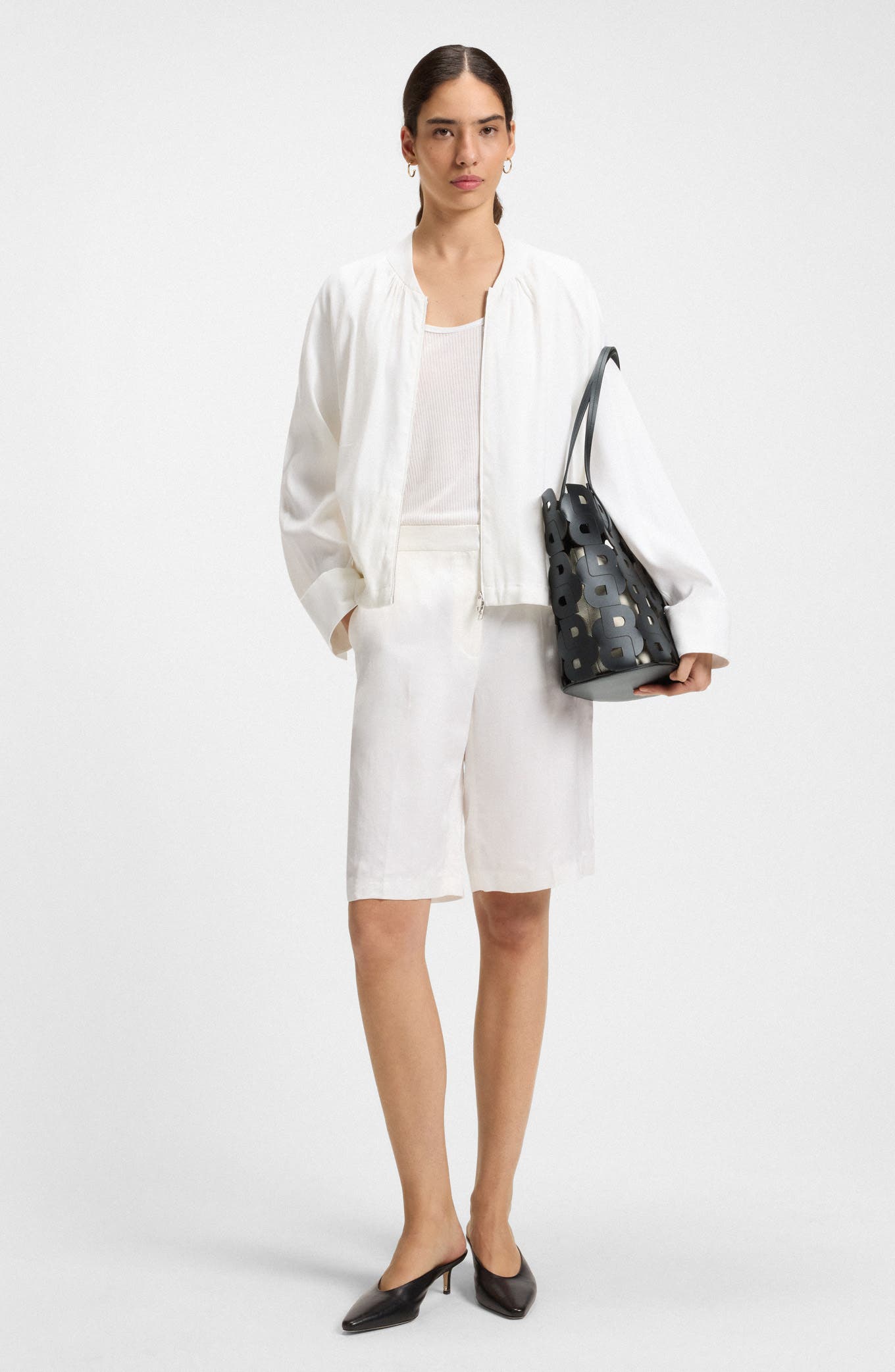 BOSS Double B Monogram Leather Tote, Alternate, color, Black