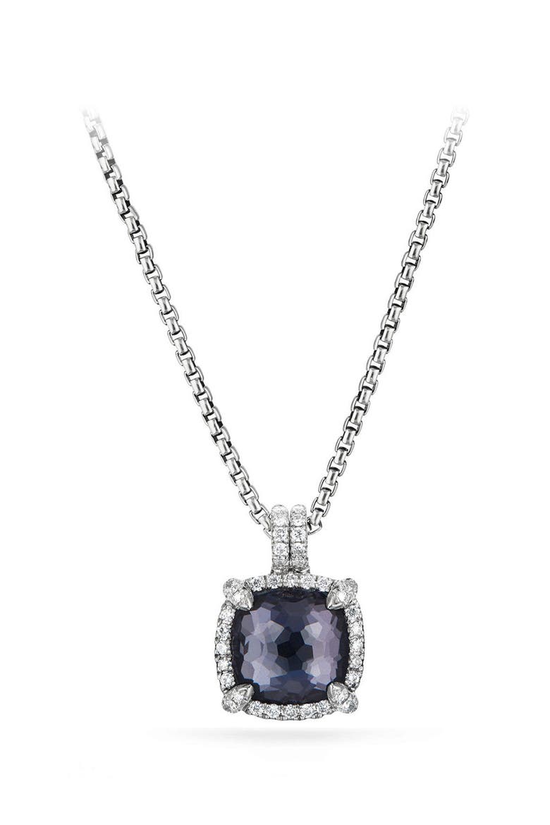 Chatelaine Pavé Bezel Pendant Necklace with Black Orchid and Diamonds, Main, color, AMETHYST/ HEMETINE