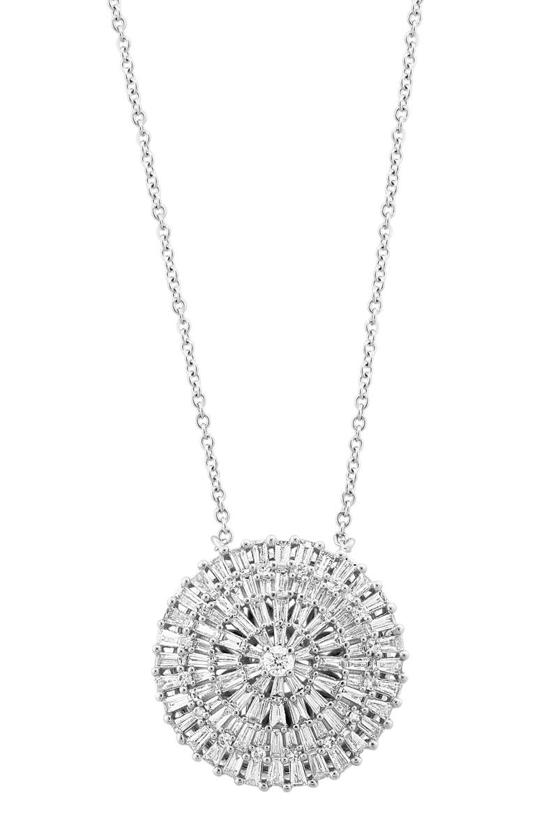 Diamond Sunburst Pendant Necklace in 14K White Gold, Main, color, White