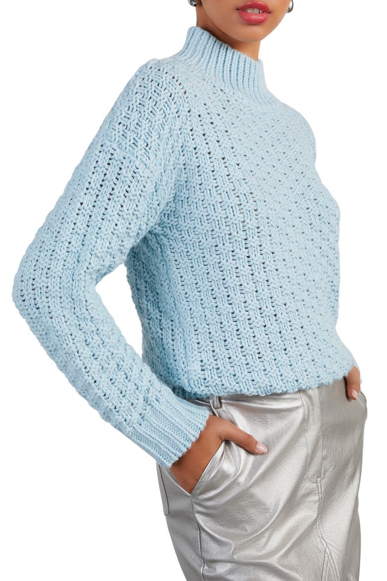 Kerri Basket Weave Mock Neck Sweater, Alternate, color, LIGHT BLUE