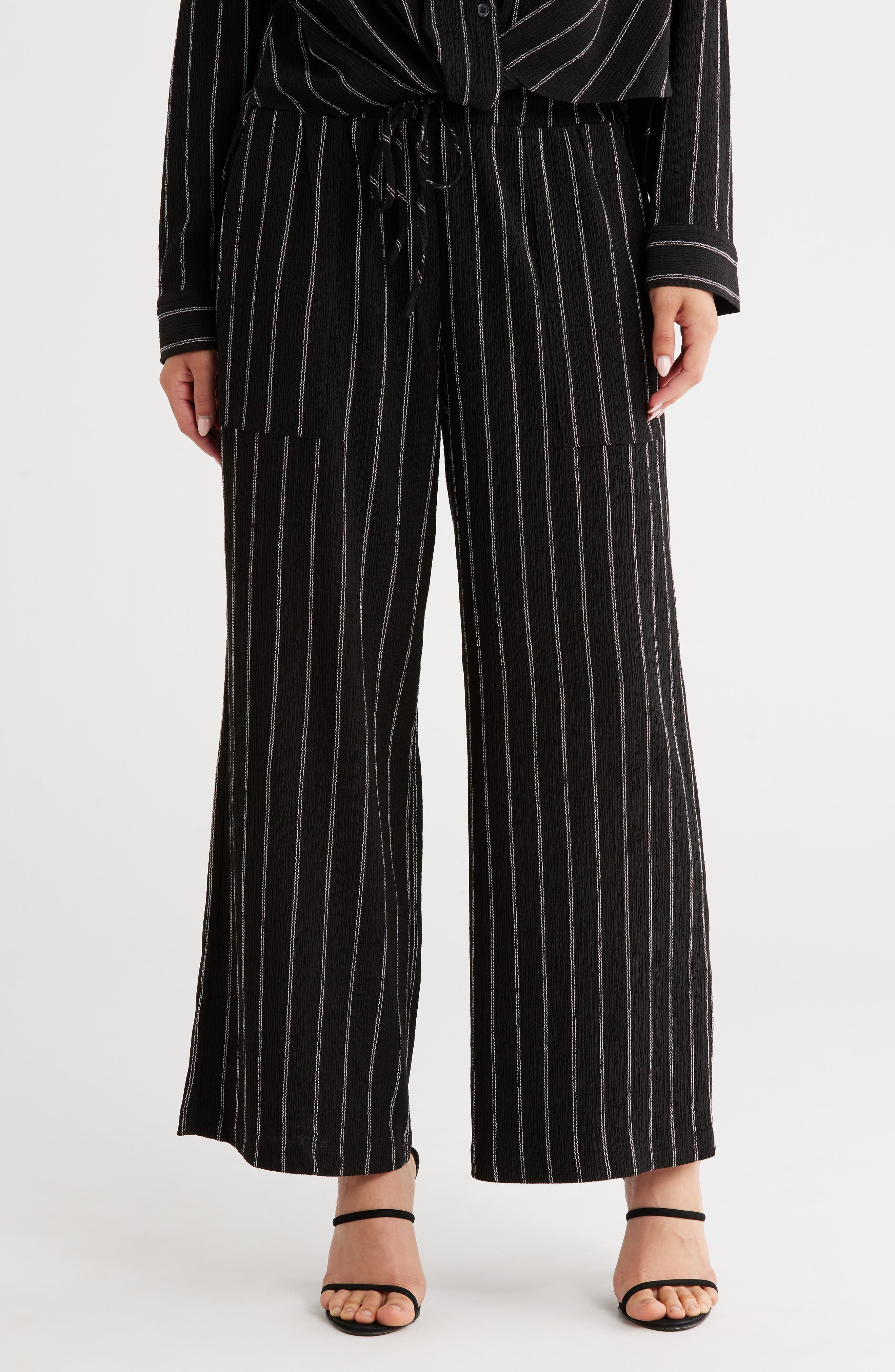Stripe Textured Crop Wide Leg Pants