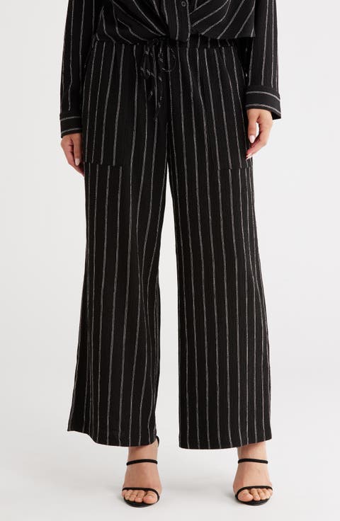 Stripe Textured Crop Wide Leg Pants
