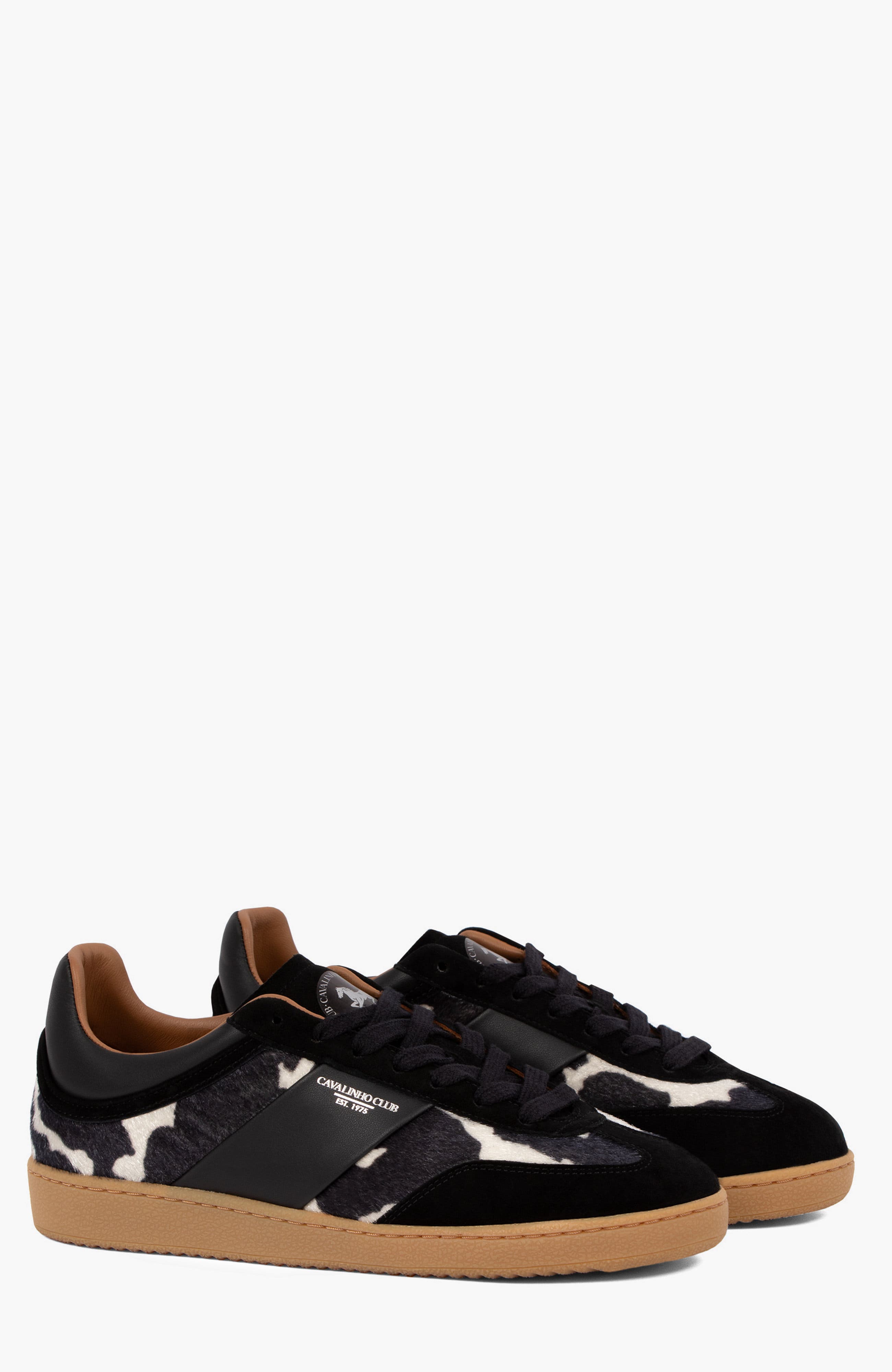 Club Cow Print Leather Sneakers, Alternate, color, Black / White