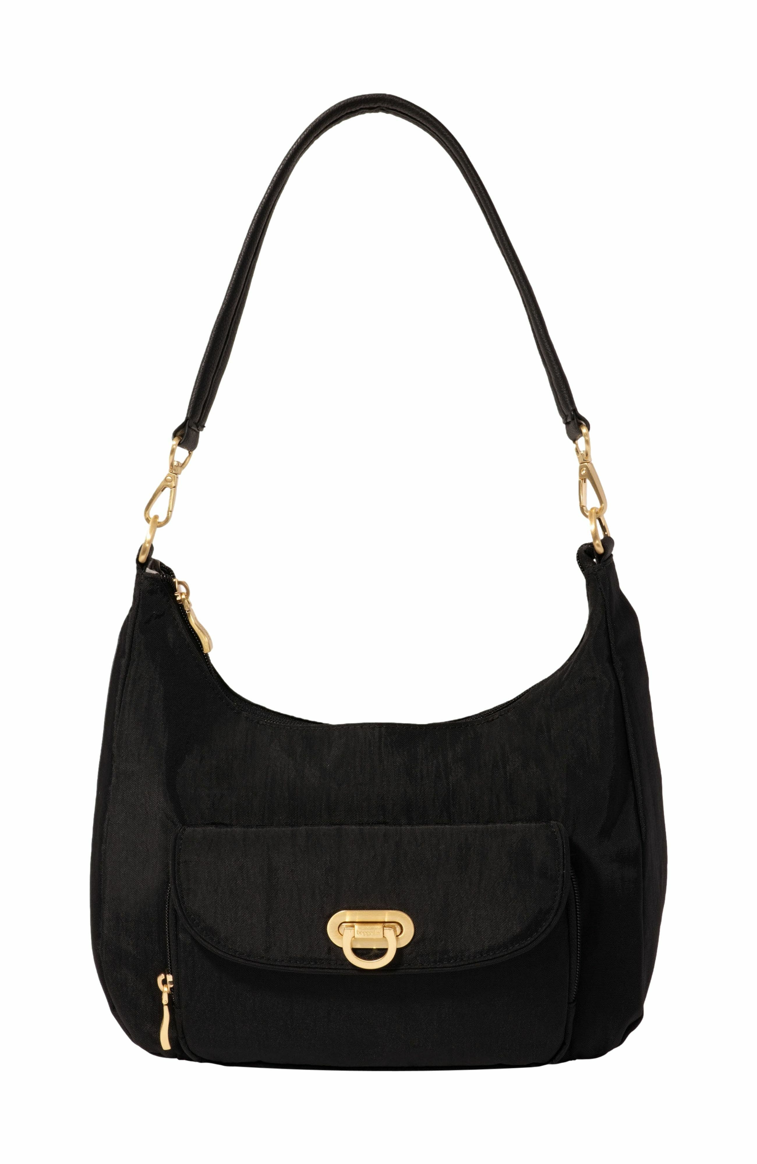 BAGGALLINI Coastal Flip Lock Half Moon Bag, Alternate, color, Black With Gold Hardware