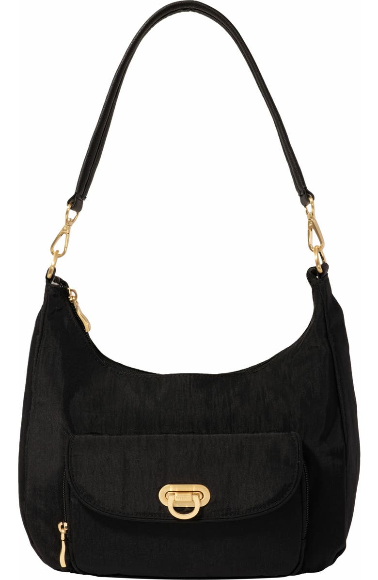 BAGGALLINI Coastal Flip Lock Half Moon Bag, Alternate, color, Black With Gold Hardware