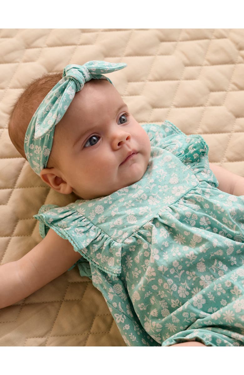 Purebaby Ruffle Shortie Romper & Headband Set, Alternate, color, Silhouette Print