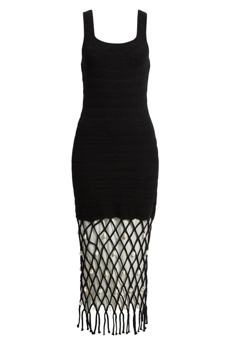 Nastia Shell Embellished Cotton Blend Cover-Up Dress, Alternate, color, BLACK
