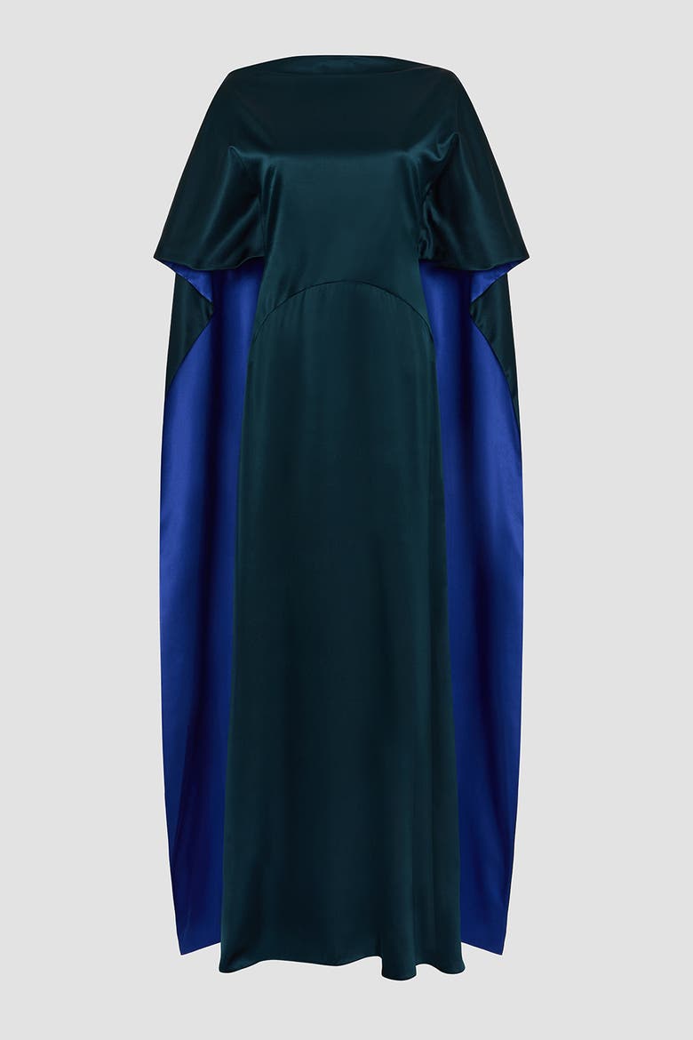 Seif Silk Caped Maxi Dress, Alternate, color, Dark Teal / Cobalt