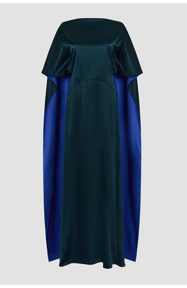 Roksanda Seif Silk Caped Maxi Dress, Alternate, color, Dark Teal / Cobalt