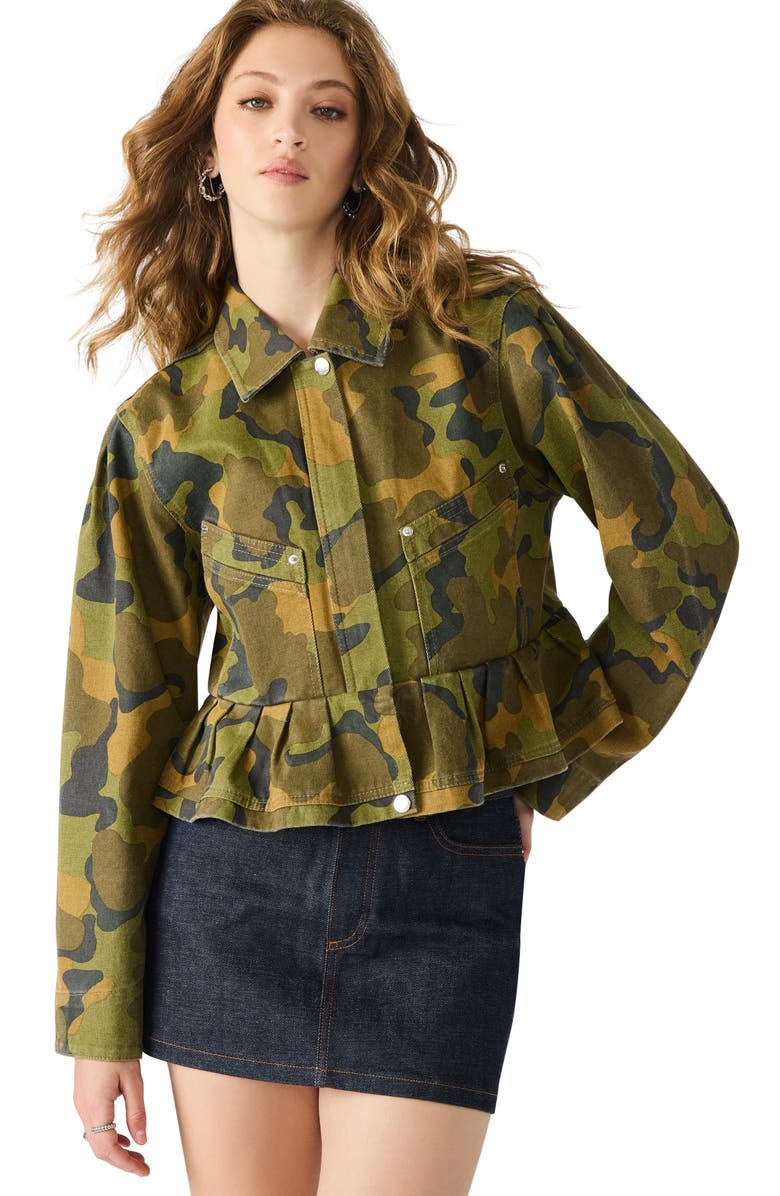Steve Madden Sloan Camo Cotton Twill Jacket, Alternate, color, Everglade