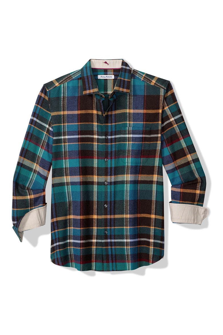 Palonia Plaid Flannel Button-Up Shirt, Main, color, EBONY