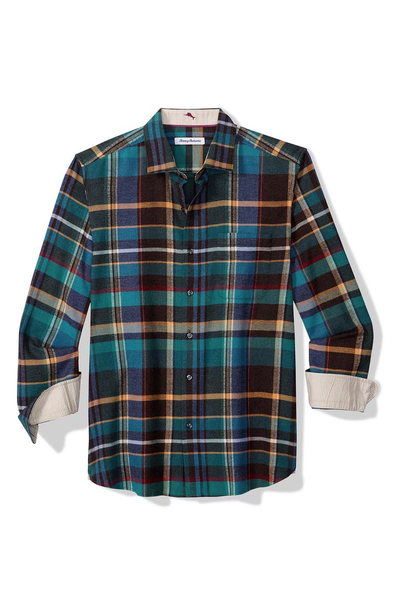 Tommy Bahama Palonia Plaid Flannel Button-Up Shirt, Main, color, Ebony