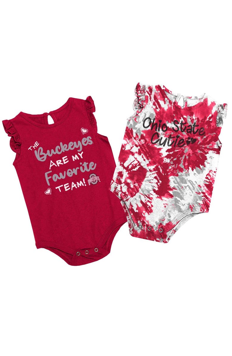 COLOSSEUM Girls Newborn & Infant Colosseum Scarlet Ohio State Buckeyes Two Bits Two-Pack Bodysuit Set, Main, color, 