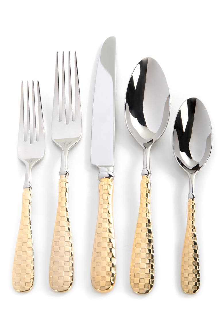 Golden Check 5-Piece Flatware, Main, color, GOLD