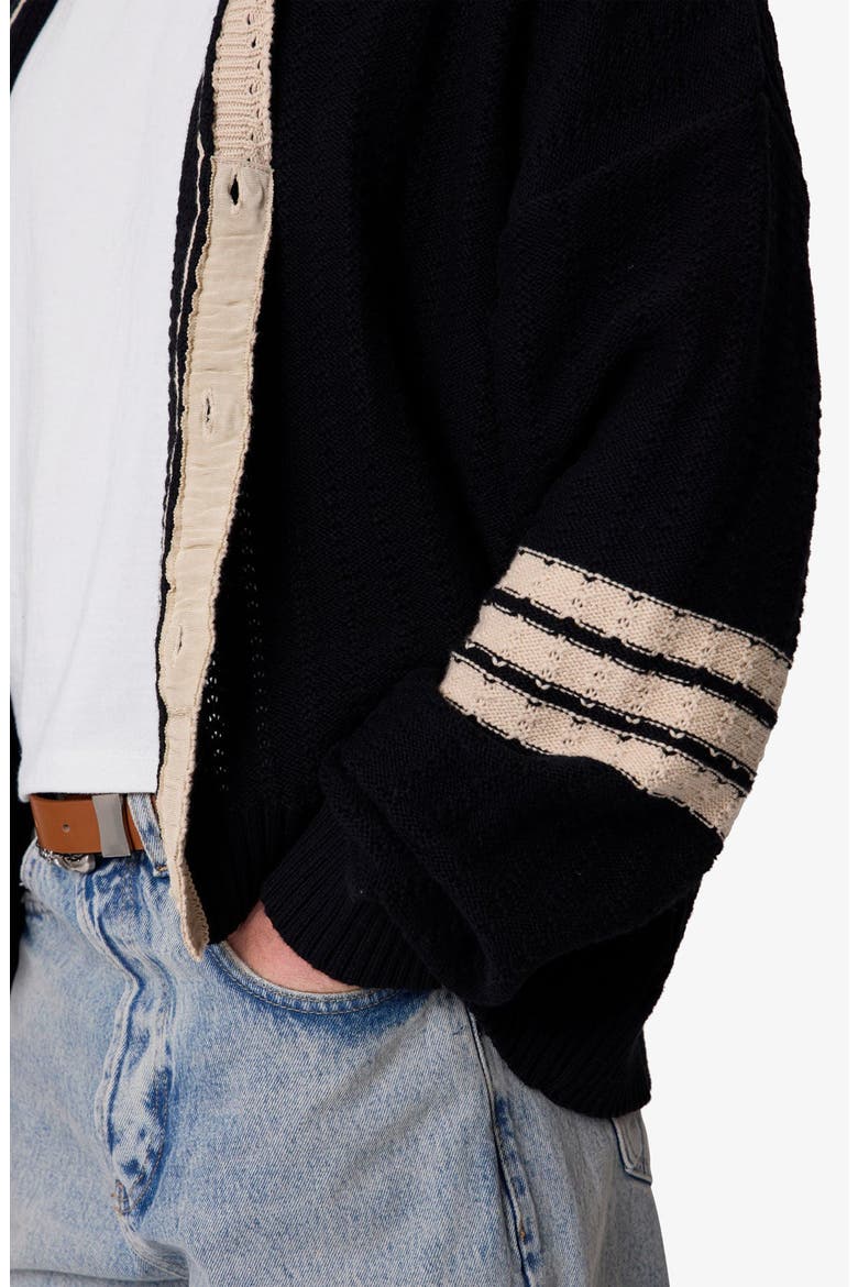 Collegiate Stripe Button-Up Cardigan, Alternate, color, BLACK/ BROWN
