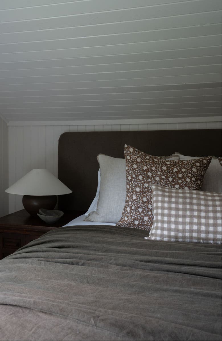 Linen & James Murphy Deep Brown Floral Handblock Pillow Cover, Alternate, color, Java Brown