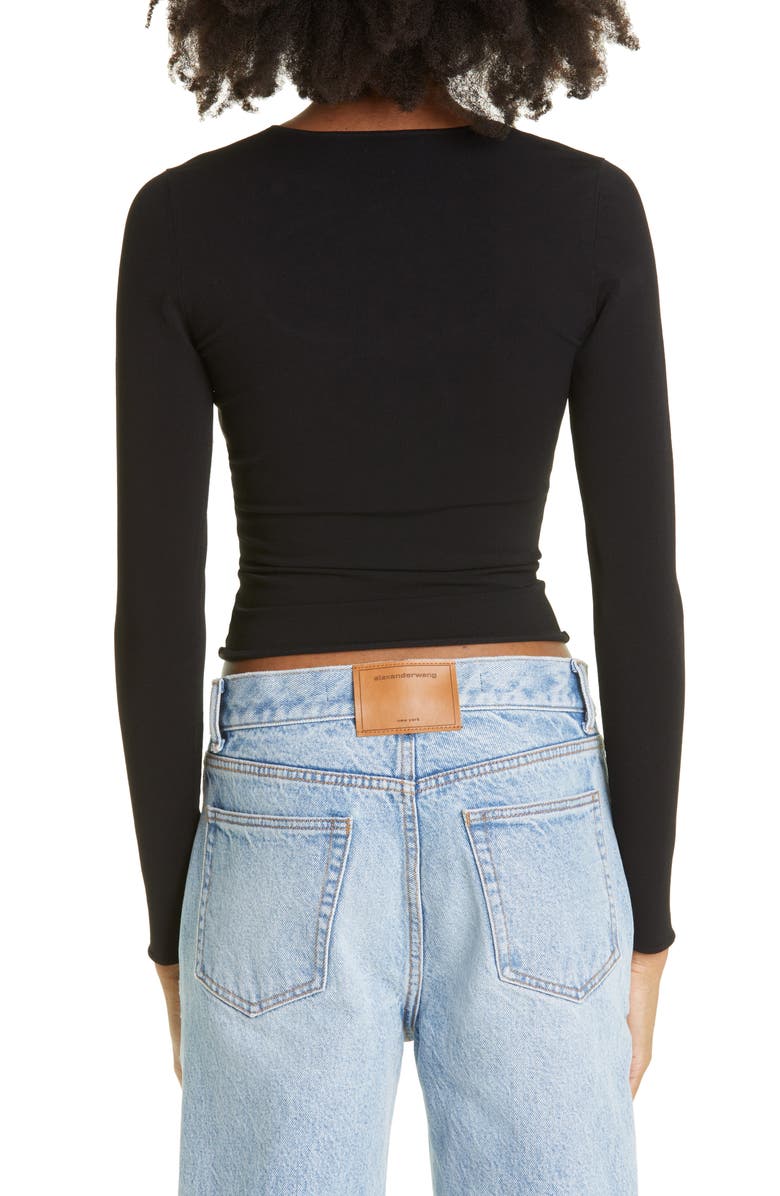 Alexander Wang Cutout Long Sleeve Crewneck Crop Top, Alternate, color, 