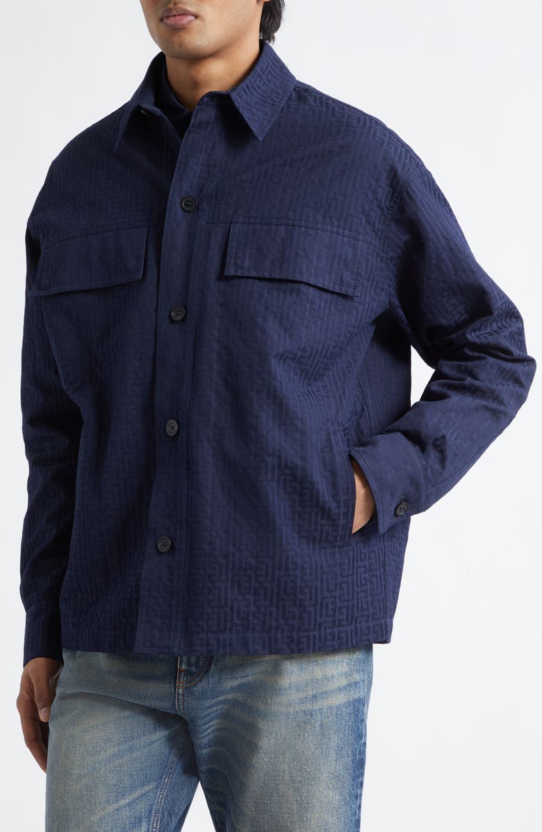 Balmain Cotton Jacquard Button-Up Overshirt, Alternate, color, 6Ub Marine