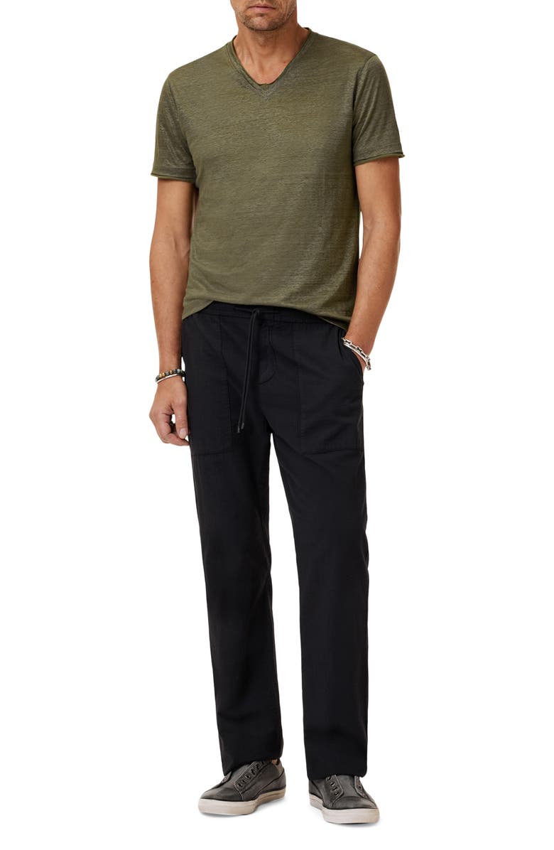 John Varvatos Wooster Slim Fit V-Neck Burnout Linen T-Shirt, Alternate, color, Moss Green