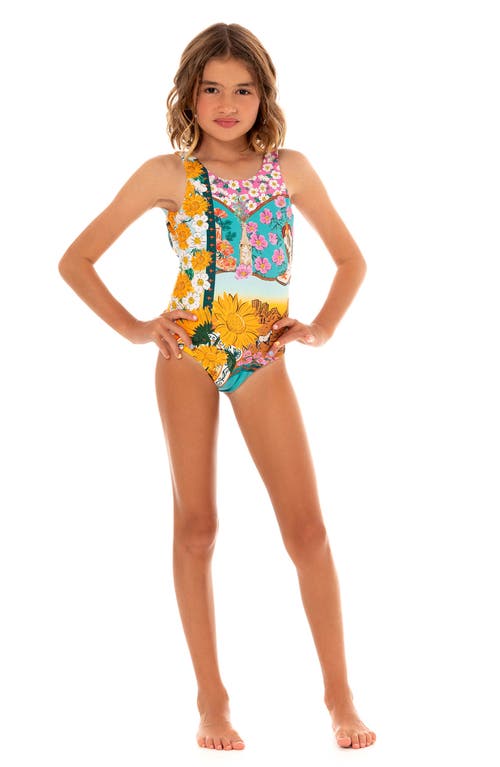 Agua Bendita Kids' Nopal Star One-piece Swimsuit In Blue Multicolor