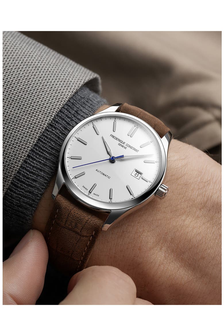 Classics Index Automatic Leather Strap Watch, 40mm, Alternate, color, SILVER-TONE