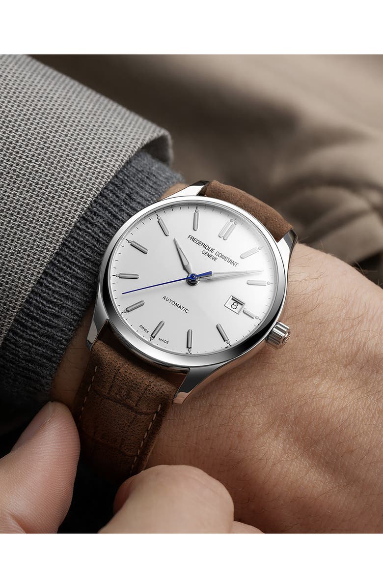 FREDERIQUE CONSTANT Classics Index Automatic Leather Strap Watch, 40mm, Alternate, color, Silver-Tone