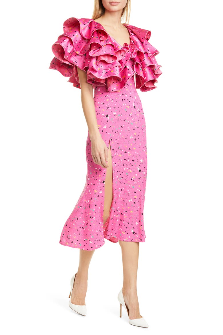 Carmen Layered Ruffle Midi Dress, Main, color, PAINT SPLASH