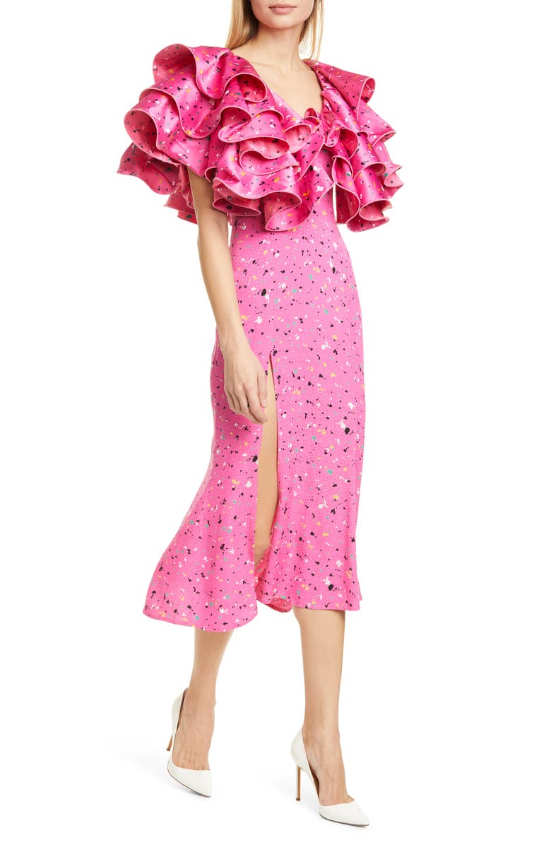 ROTATE Carmen Layered Ruffle Midi Dress, Main, color,