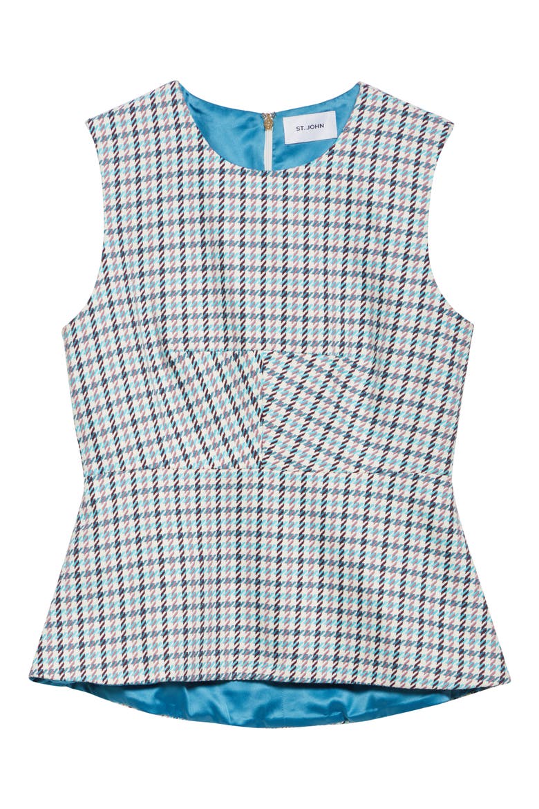 Houndstooth Sleeveless Stretch Cotton Top, Alternate, color, TROPICAL BLUE/ IVORY MULTI
