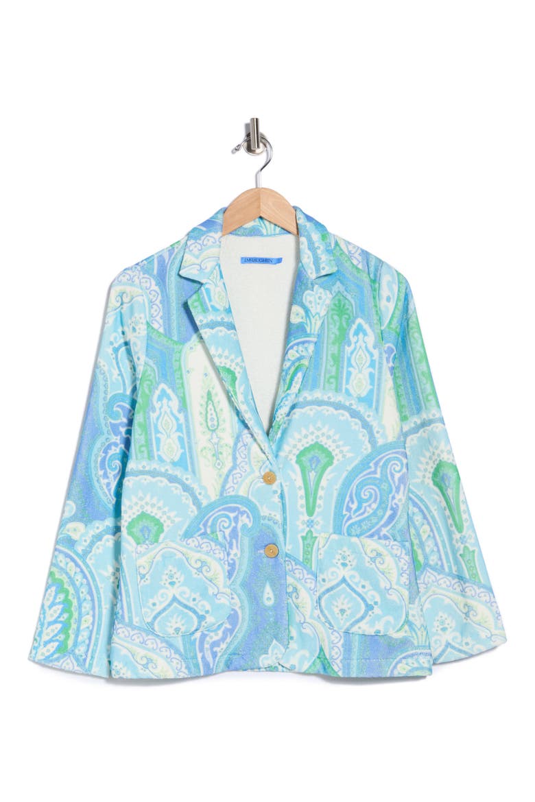 Jada Terry Cotton Two Button Blazer, Alternate, color, GRASS/ LAPIS BLUE