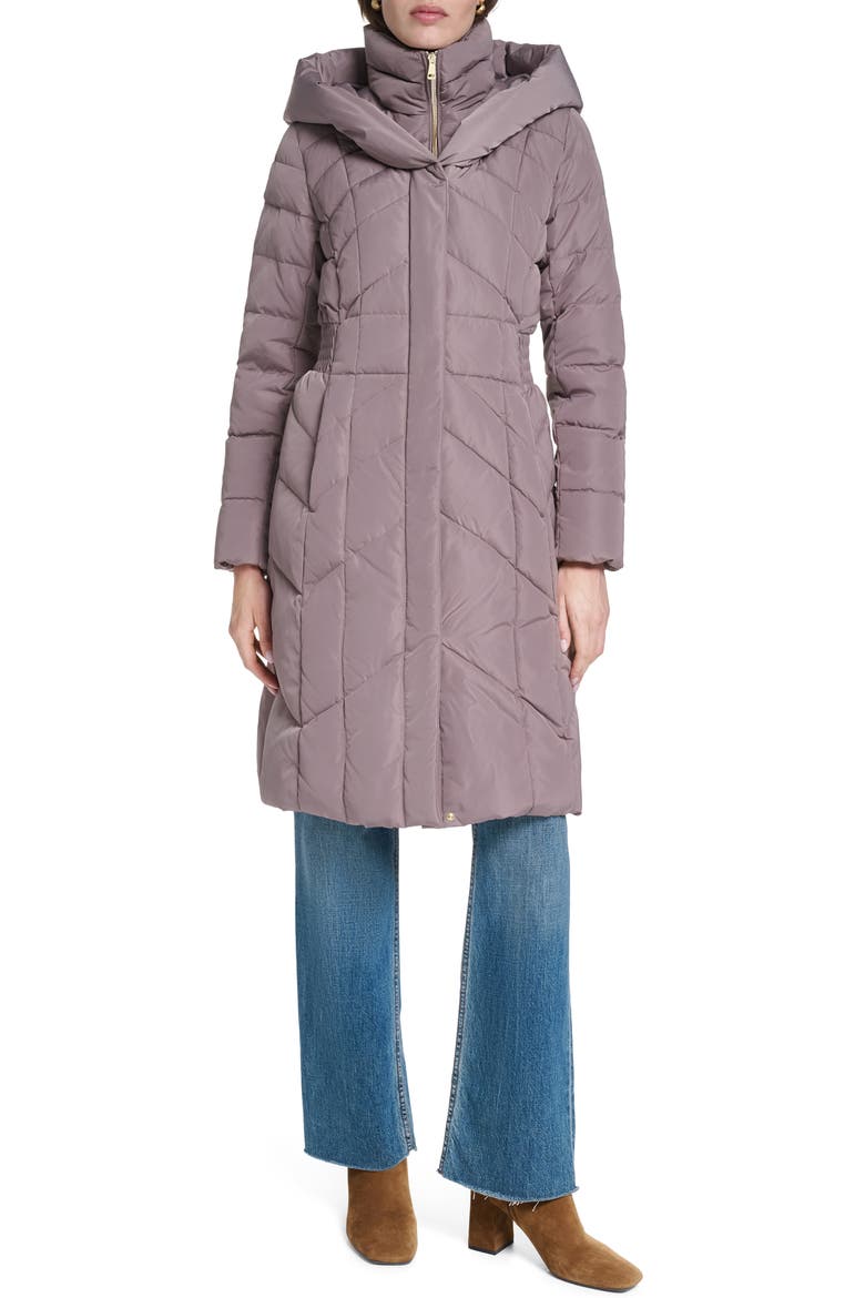 Taffeta Puffer Coat with Quilted Zip Bib, Main, color, CASHEW