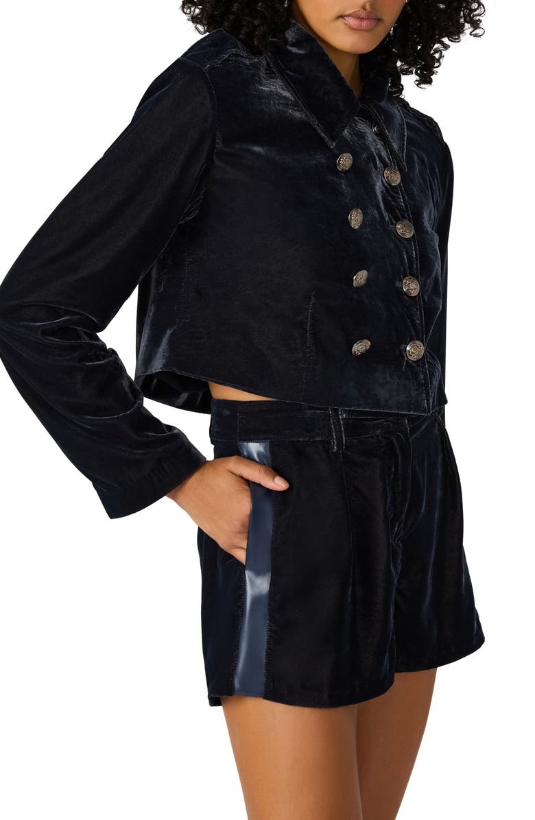 Steve Madden Tonia Velvet Crop Double Breasted Jacket, Alternate, color, Indigo Velvet