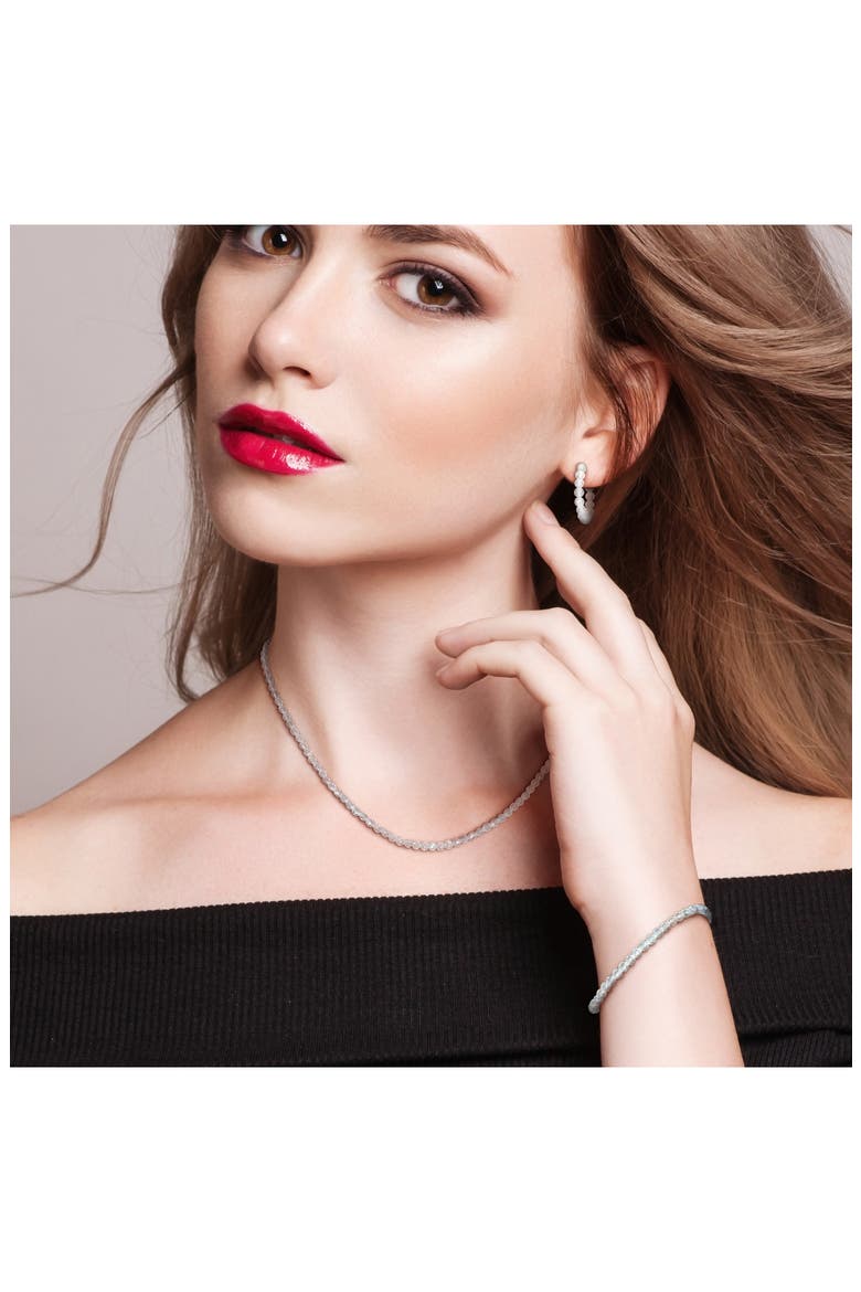 Beaded White Topaz Hoop Earrings, Bracelet & Necklace Set, Alternate, color, SILVER