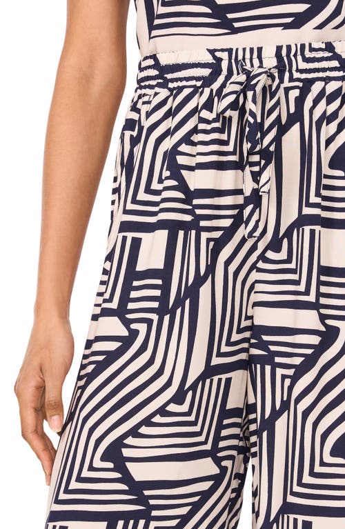 Halogen ® Print Tie Waist Wide Leg Pants In Blue Fusion Blue Border