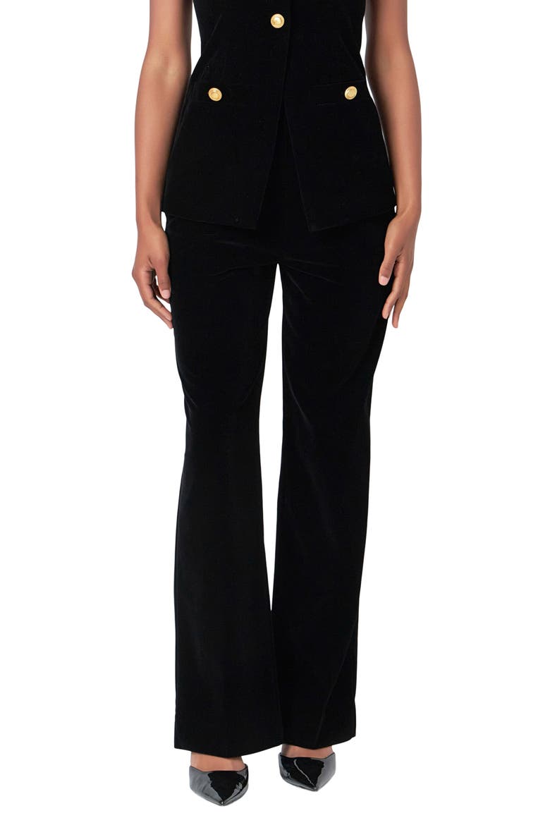 High Waist Wide Leg Velvet Pants, Main, color, BLACK