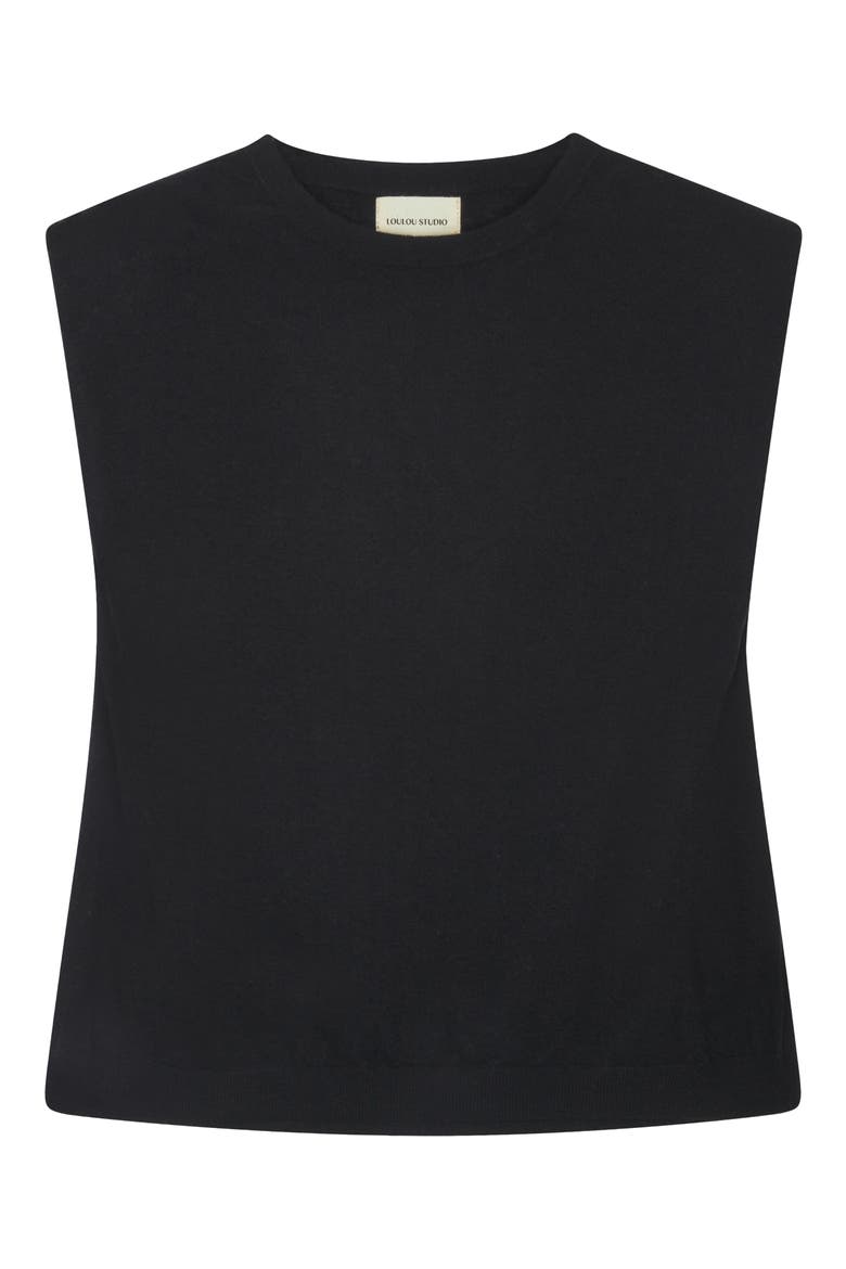Loulou Studio Prince Padded Shoulder Wool & Cashmere Shell, Alternate, color, BLACK